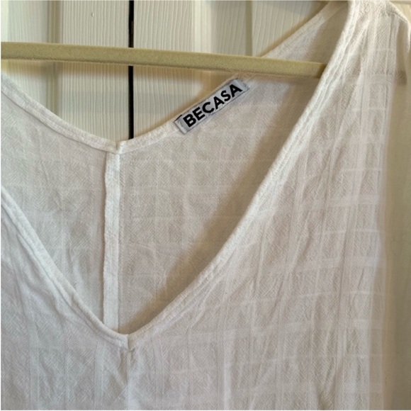 BECASA White Oversized 100% Linen Knee Length V Neck Dress Swim Cover Up Size XL - Picture 7 of 7